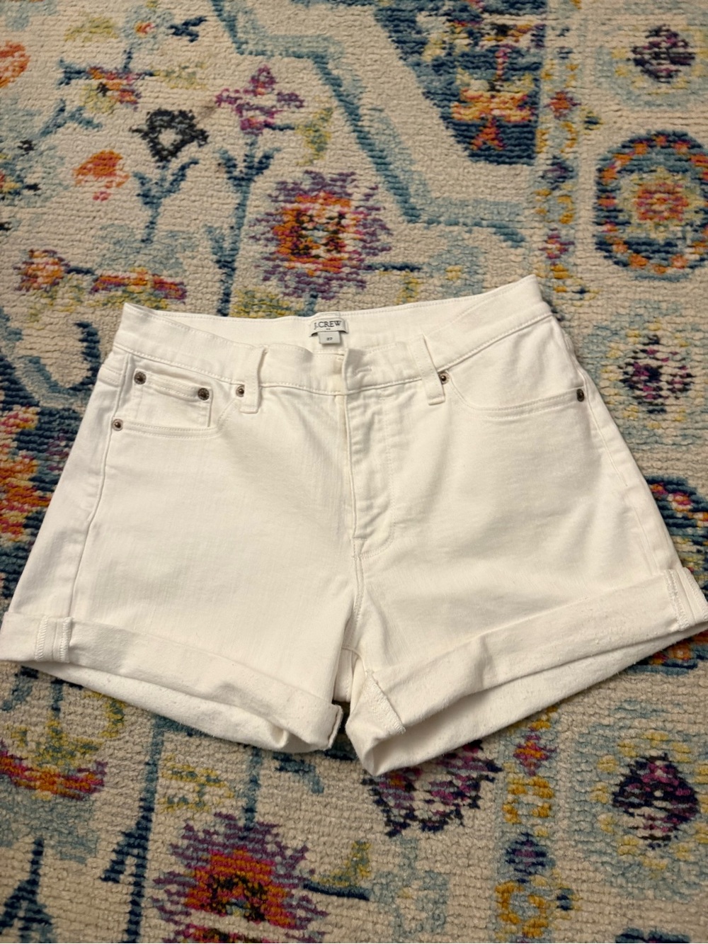 J. Crew White Denim Cuffed Jean Shorts